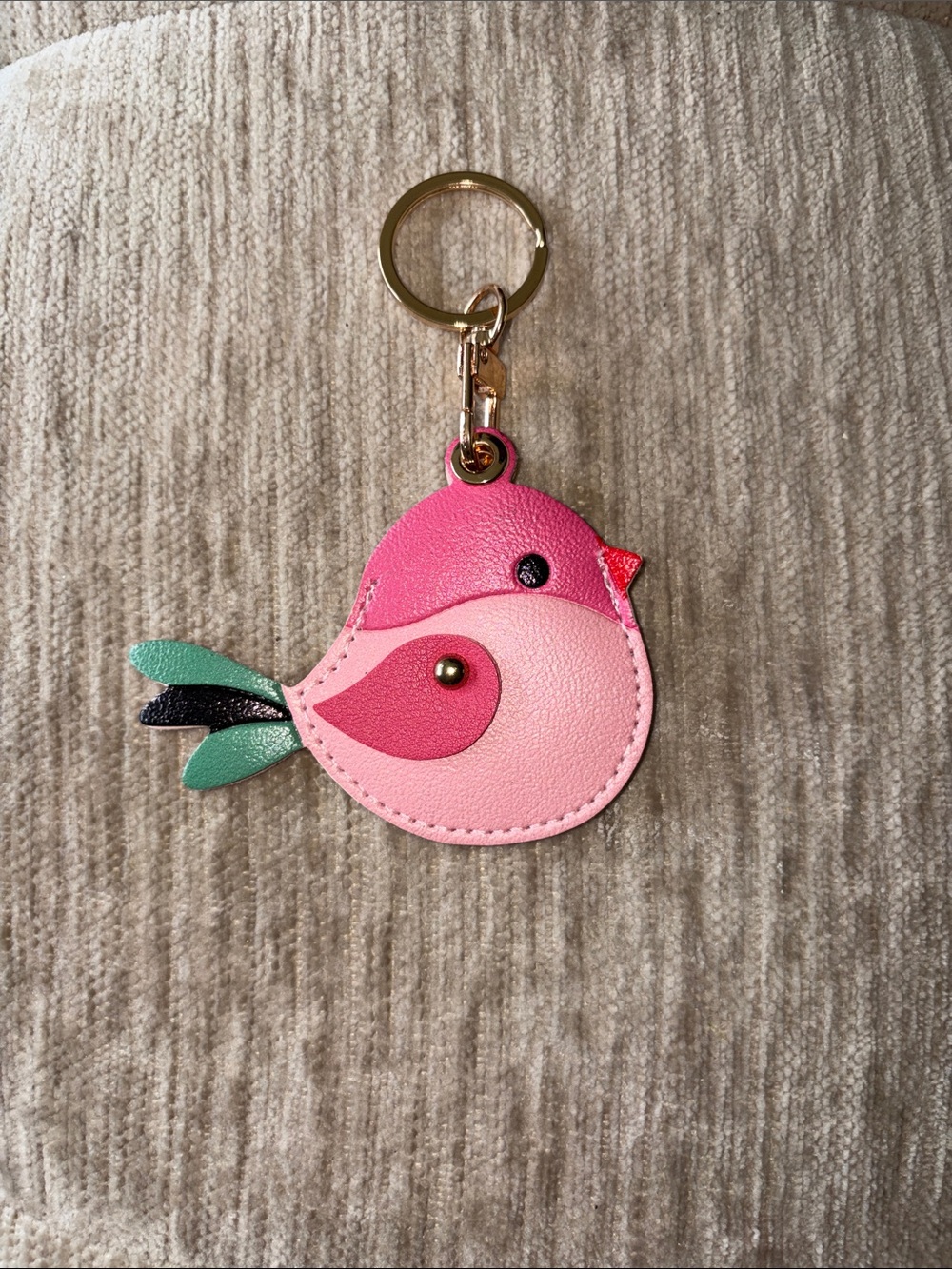 NEW Pink Bird Faux Leather Keychain Key Ring Bag Charm Accessories - Picture 2 of 5